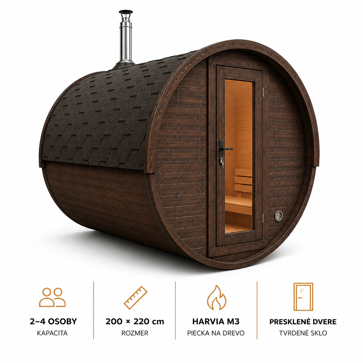 Sudová fínska sauna Terra z impregnovaného smrekového dreva s pieckou Harvia M3