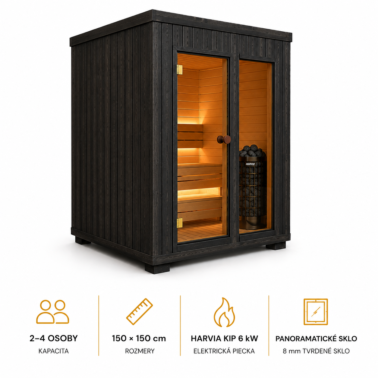Kompaktná fínska sauna Calma s elektrickou pieckou Harvia 
